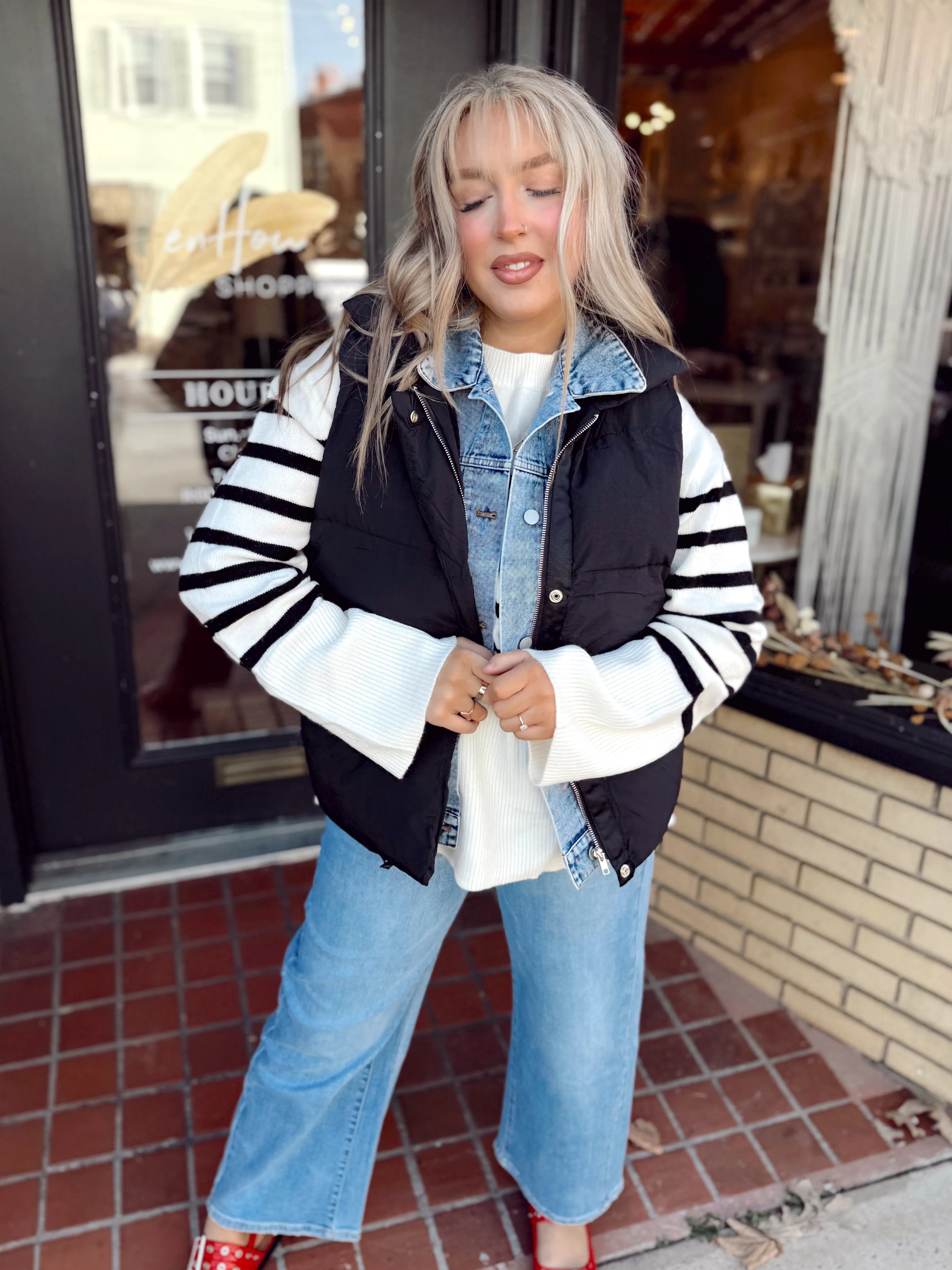 A Fall Drive Denim Layered Vest - Black