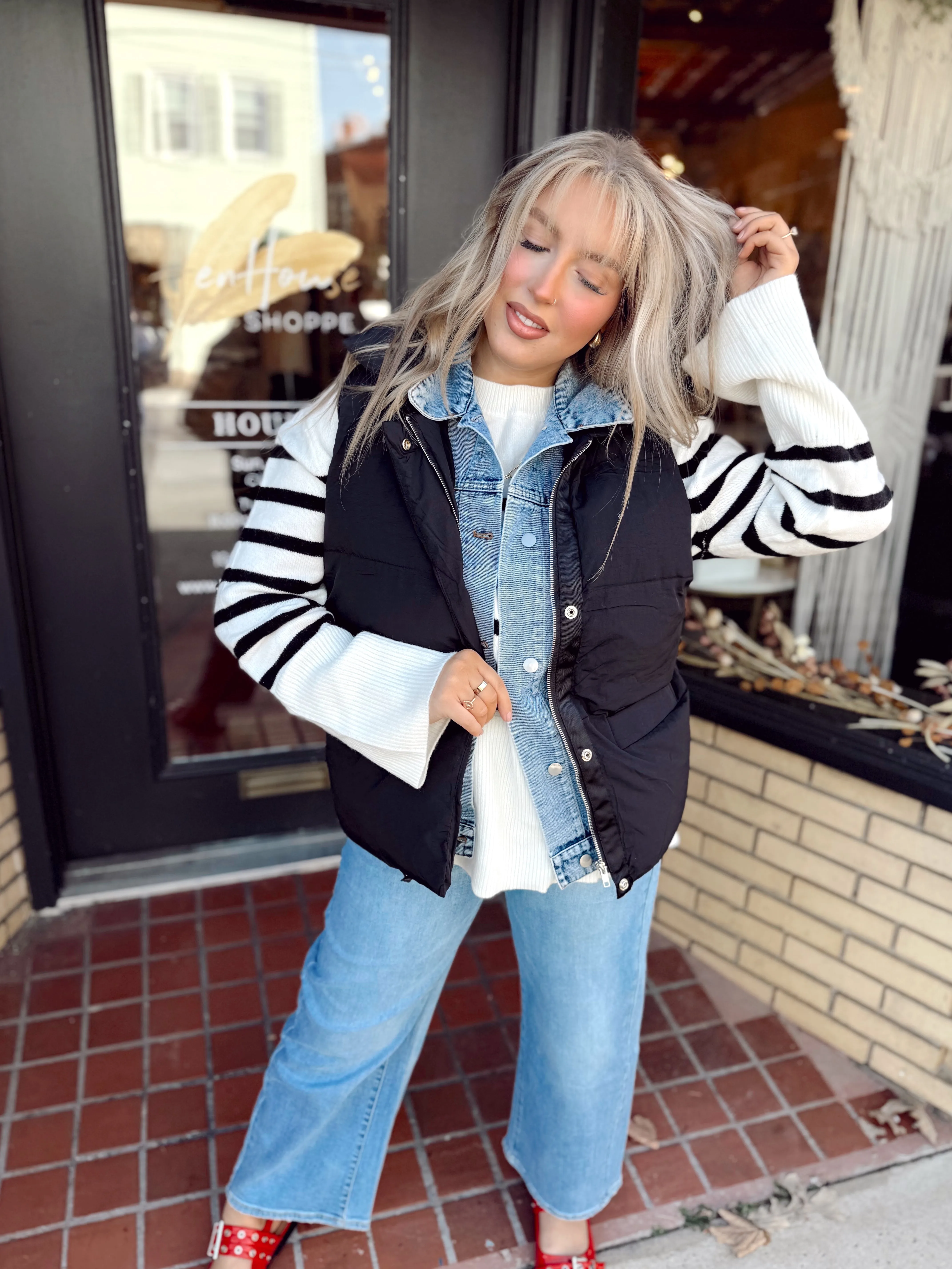 A Fall Drive Denim Layered Vest - Black