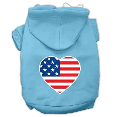 American Flag Heart Screen Print Pet Hoodies Baby Blue Size XXXL (20)