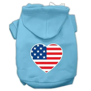 American Flag Heart Screen Print Pet Hoodies Baby Blue Size XXXL (20)