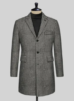 Big Houndstooth BW Tweed Overcoat