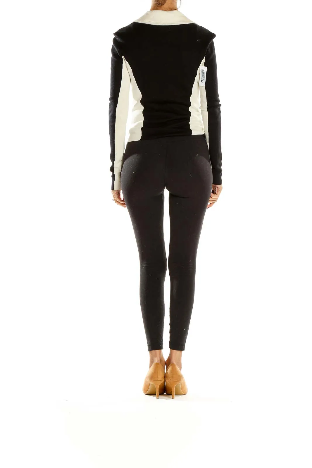 Black and White Color Block Zip-Up Jacket