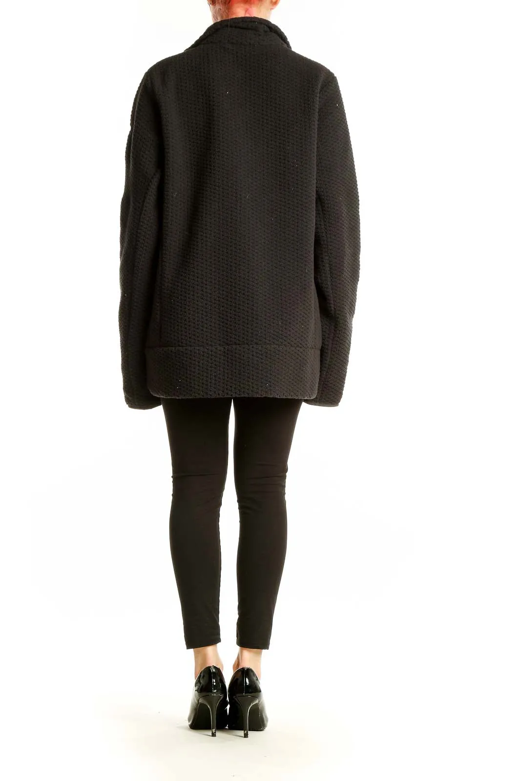 Black Textured Zip-Up Hooded Jacket