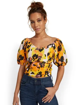 Bow-Back Cut-Out Poplin Crop Top - Cheetah-Print