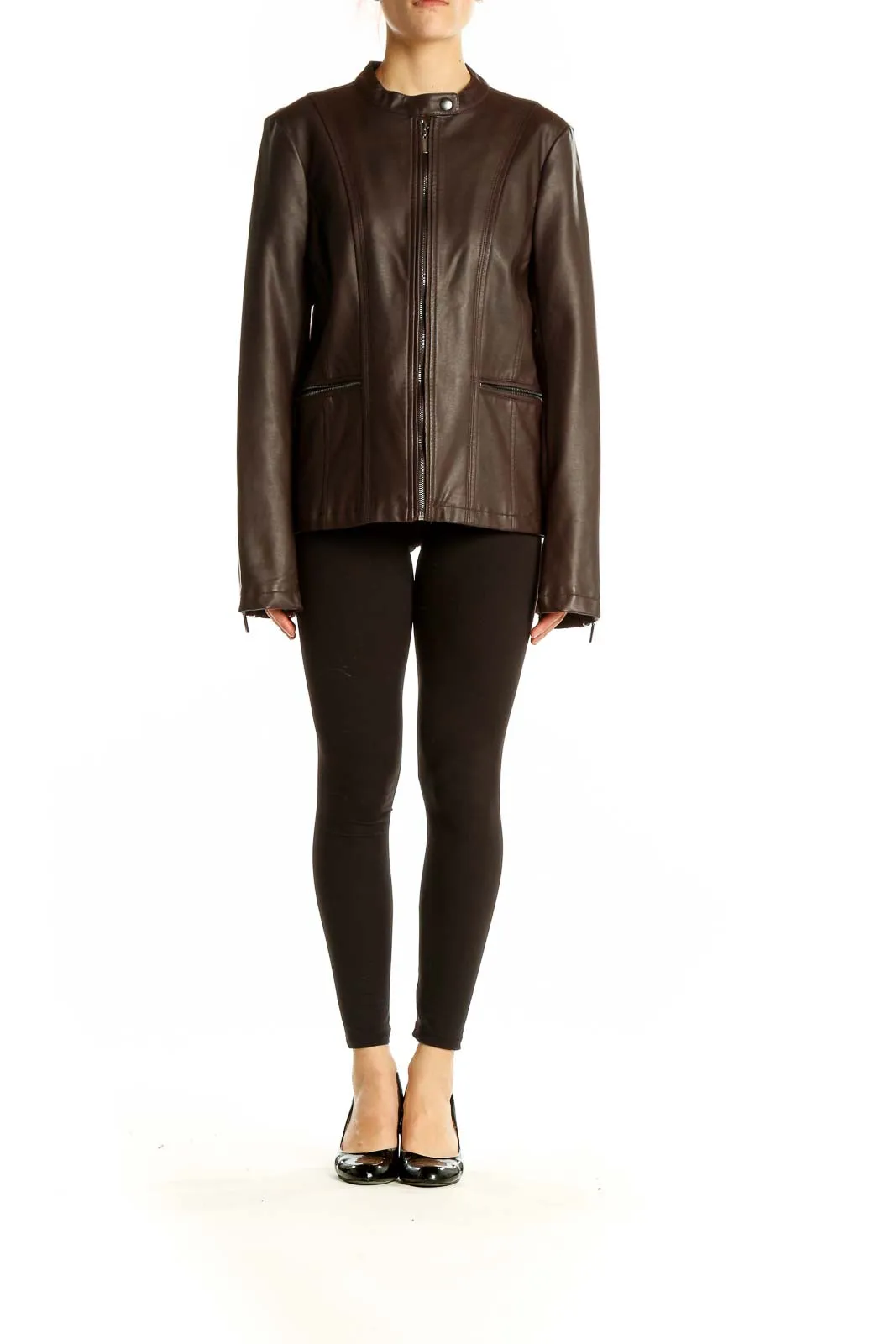Brown Leather Zip-Up Jacket