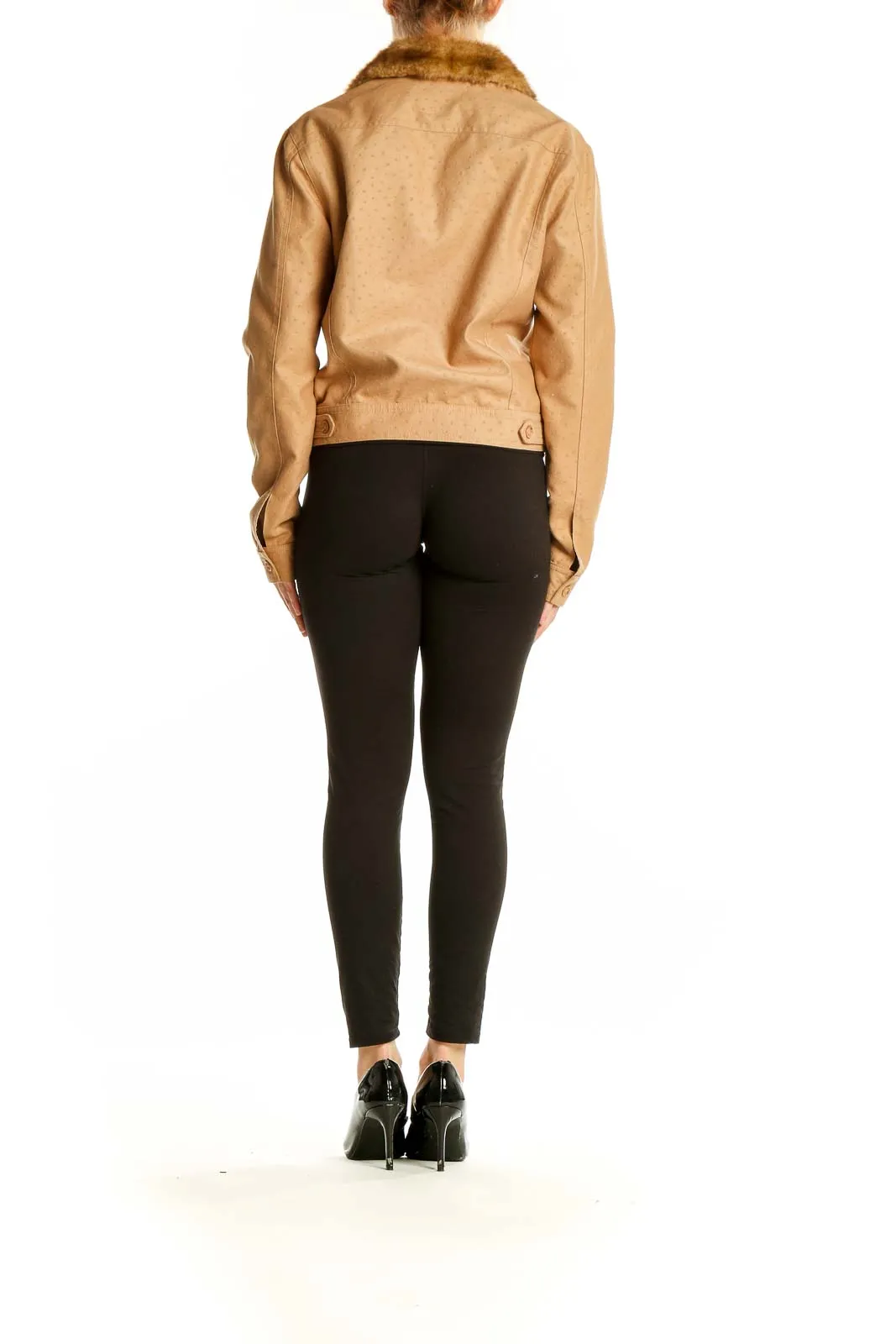 Camel Faux Fur Collar Polyester Jacket