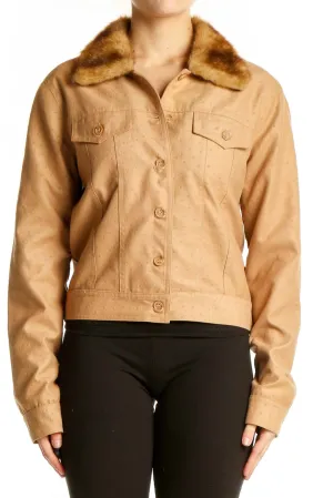 Camel Faux Fur Collar Polyester Jacket