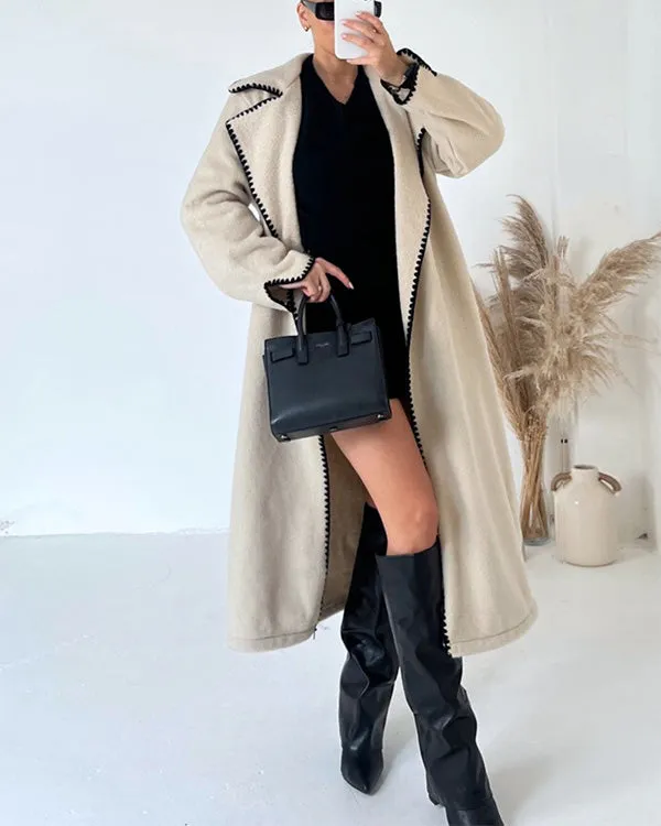 Clidress Vintage Embroidery Woolen Long Overcoats
