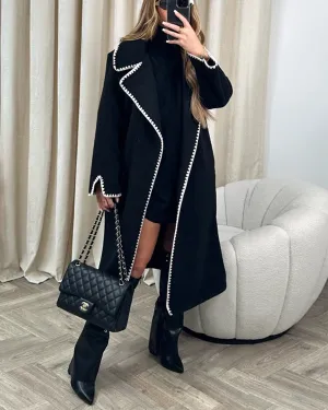 Clidress Vintage Embroidery Woolen Long Overcoats