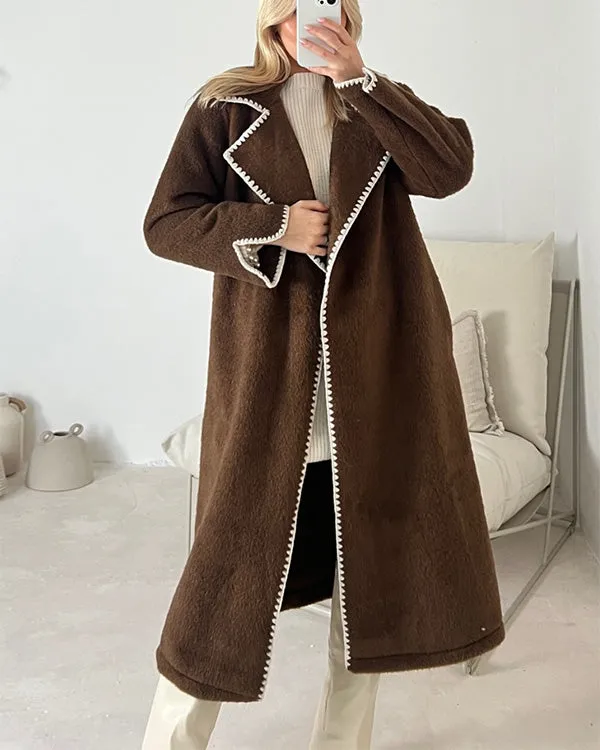Clidress Vintage Embroidery Woolen Long Overcoats