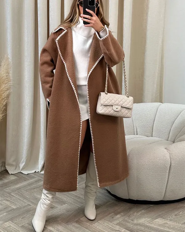 Clidress Vintage Embroidery Woolen Long Overcoats
