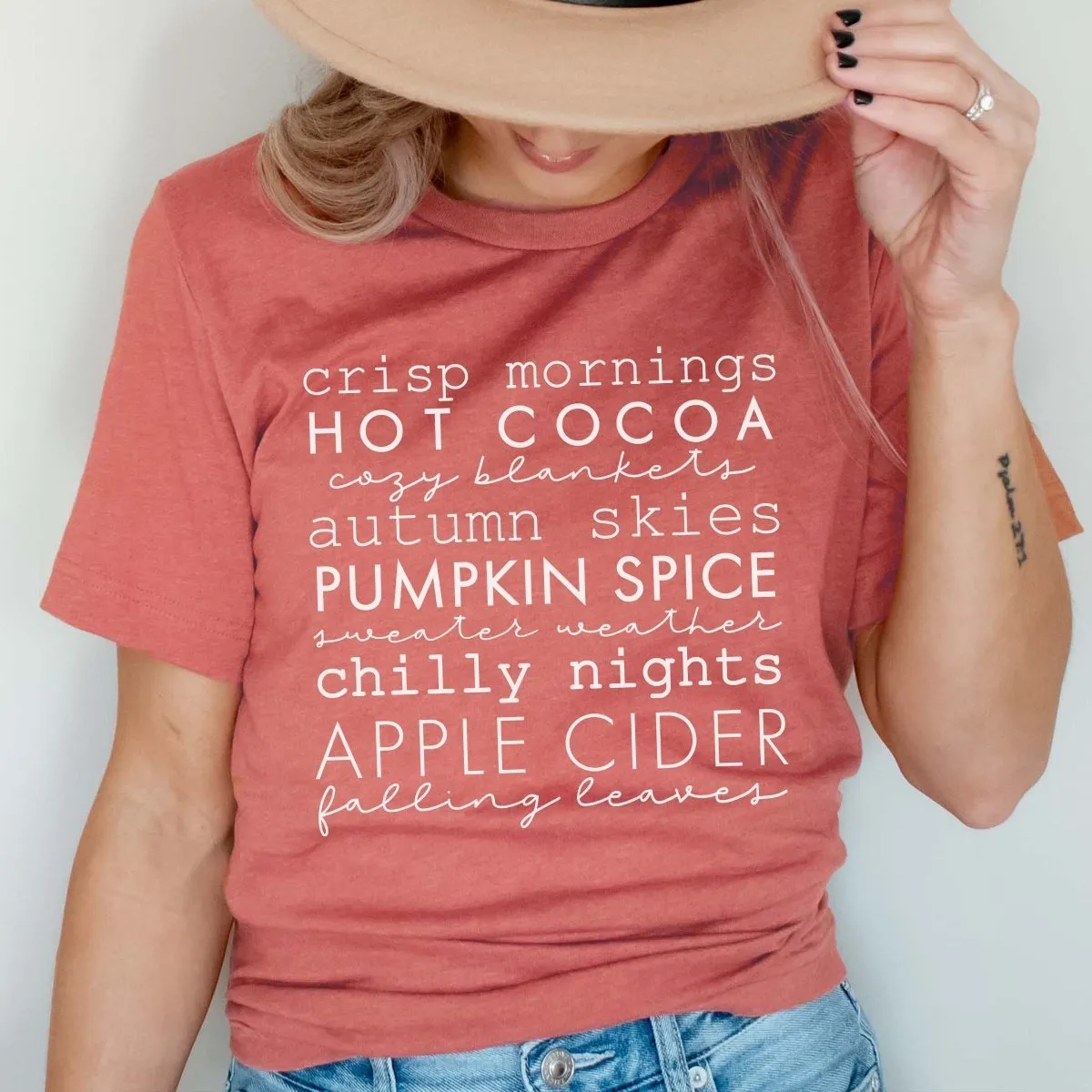 Crisp Mornings Fall List Wholesale Bella Graphic Tee - Fast Shipping
