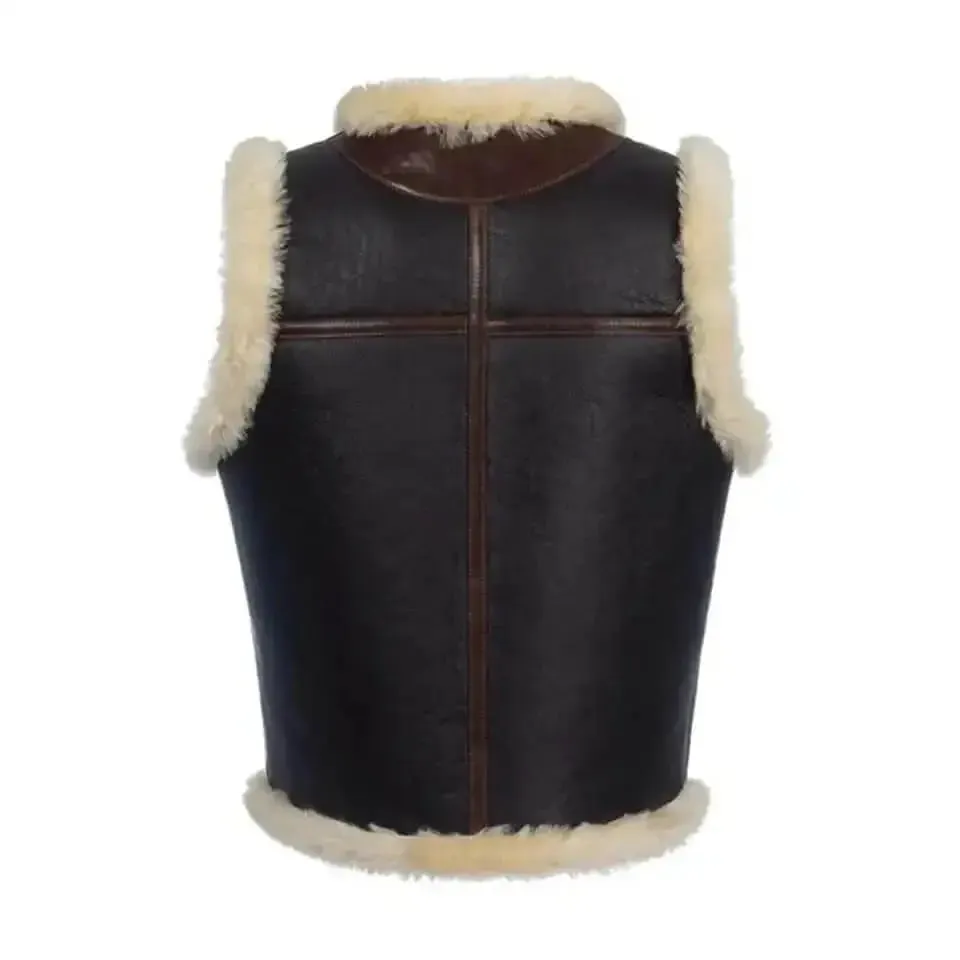 Dark Brown Shearling Leather Vest for Men - Warm & Stylish