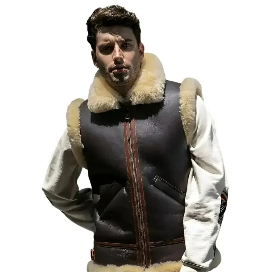 Dark Brown Shearling Leather Vest for Men - Warm & Stylish