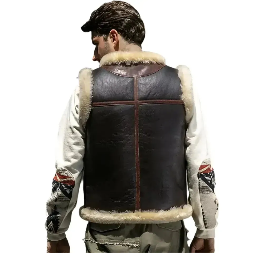 Dark Brown Shearling Leather Vest for Men - Warm & Stylish