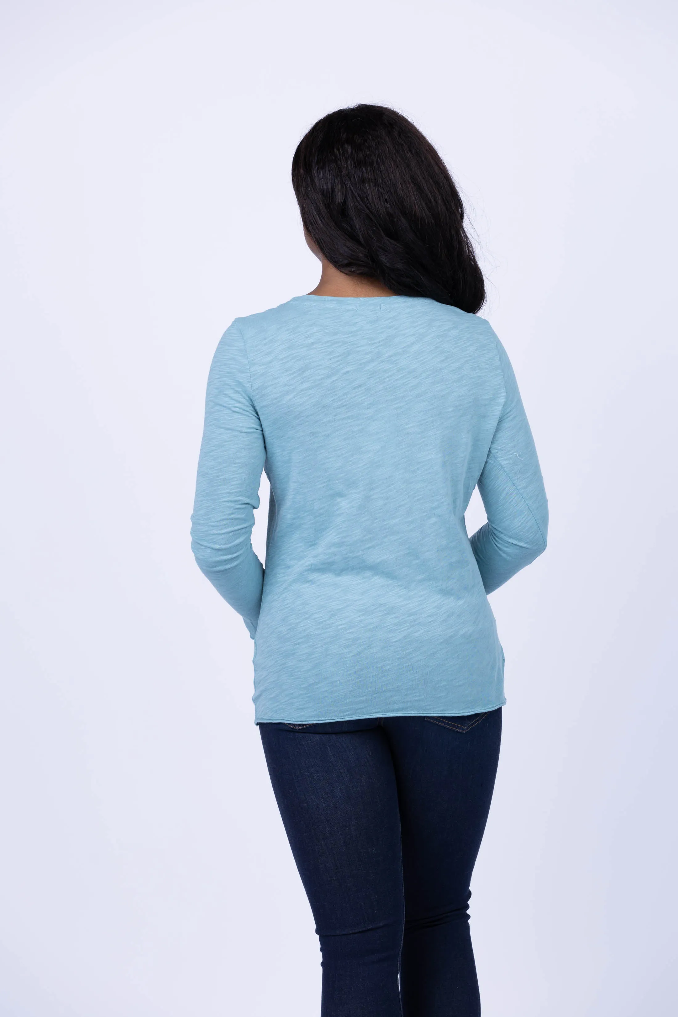 Dylan Long Sleeve Modern Crew in Peacock