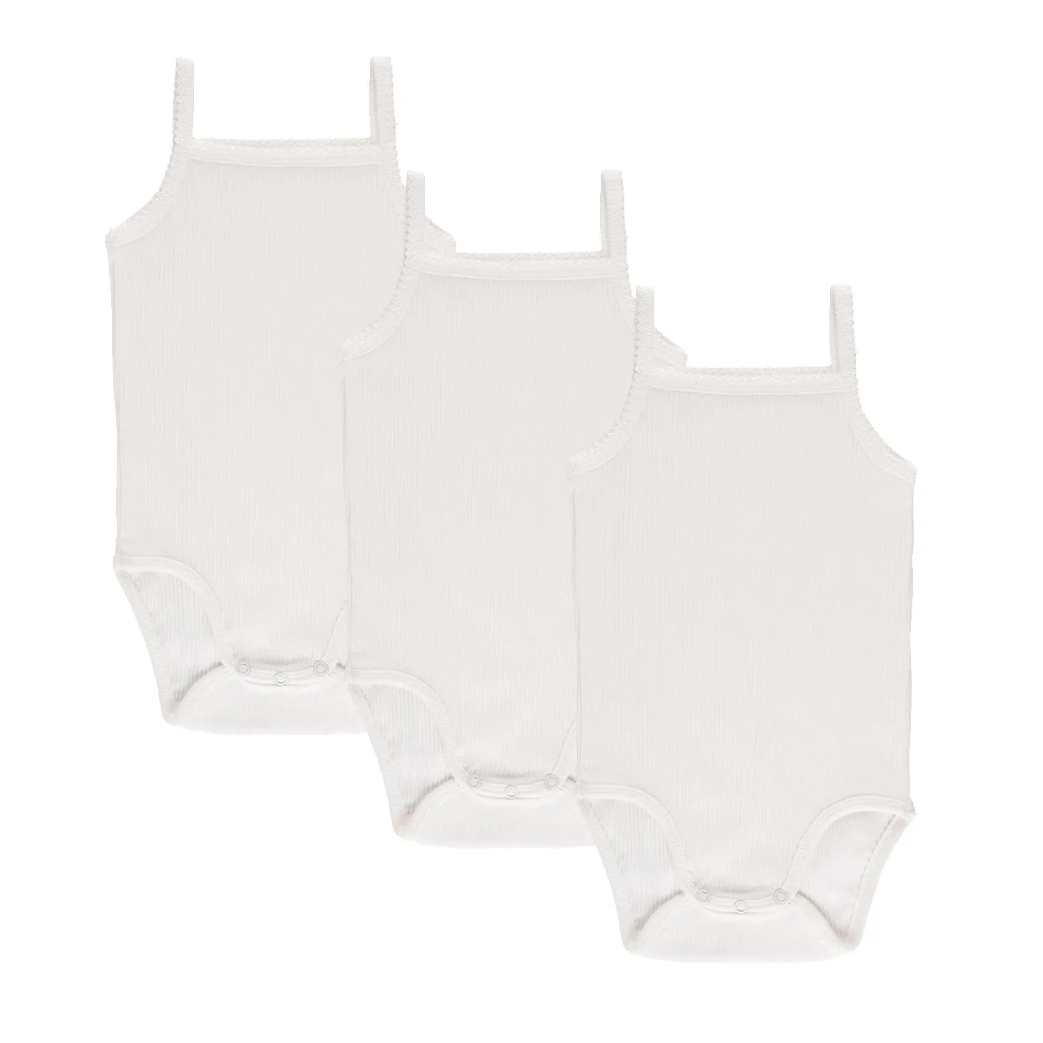 Ely's 3 Pack Ribbed Strap Undershirts- Ivory Scallop