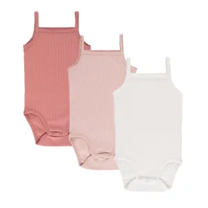 Ely's 3 Pack Ribbed Strap Undershirts- Pink/Ivory