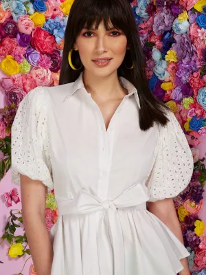 Eyelet-Sleeve Button-Down Poplin Shirt