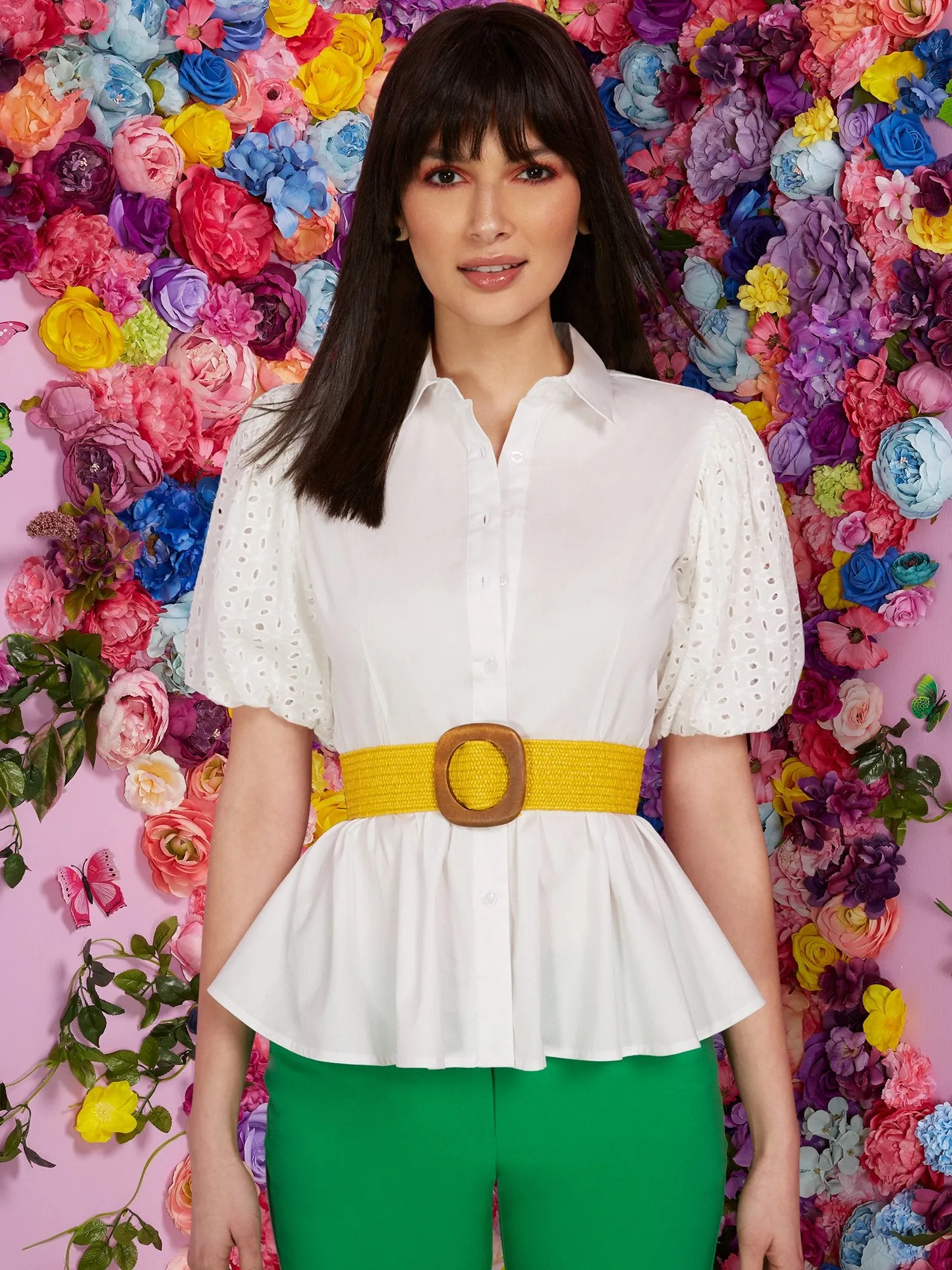 Eyelet-Sleeve Button-Down Poplin Shirt