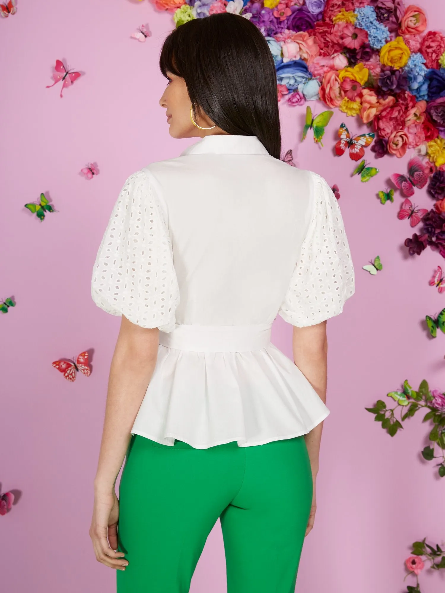 Eyelet-Sleeve Button-Down Poplin Shirt