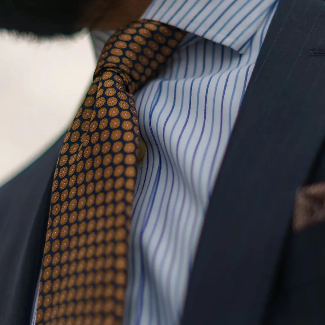 Fall River Foulard Silk Tie, Navy / Orange
