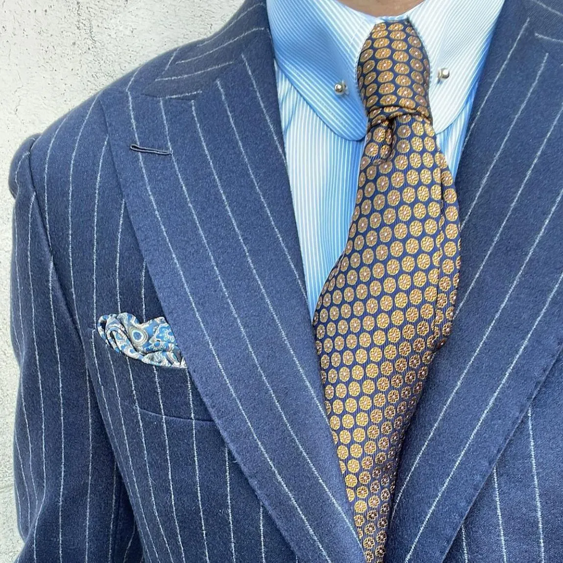Fall River Foulard Silk Tie, Navy / Orange