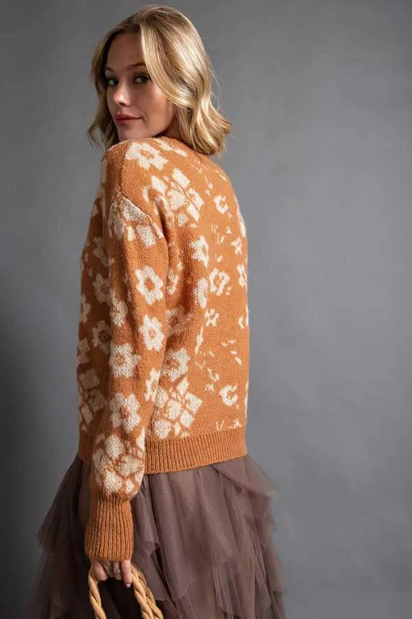 Floral Print Crew Neck Sweater