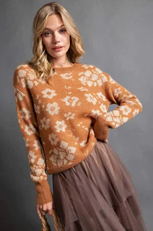 Floral Print Crew Neck Sweater