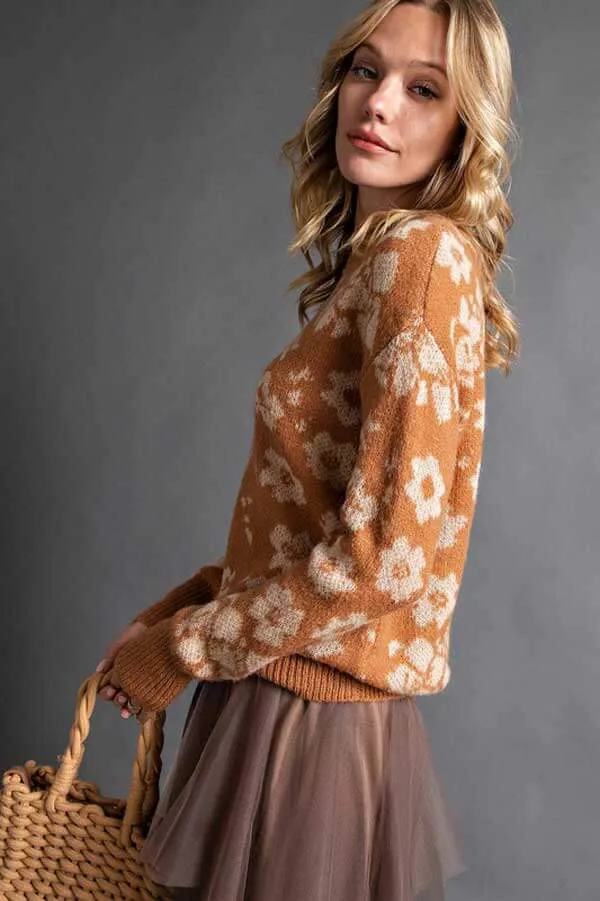 Floral Print Crew Neck Sweater