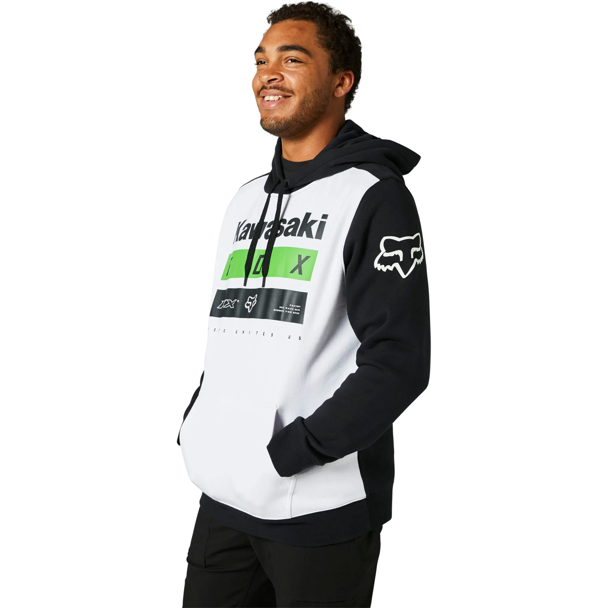 Fox Racing  Mens Black White Kawasaki Stripes Pullover Hoodie Sweatshirt Fleece