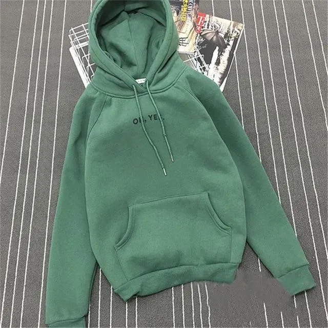 Fsdhion Autumn Winter Fleece Oh Yes Letter Harajuku Print Pullover Thick Loose Women Hoodies Sweatshirts Female Casual Coat (US 12-18W)