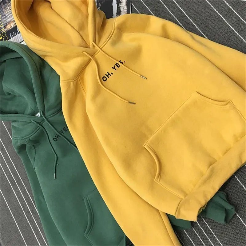 Fsdhion Autumn Winter Fleece Oh Yes Letter Harajuku Print Pullover Thick Loose Women Hoodies Sweatshirts Female Casual Coat (US 12-18W)