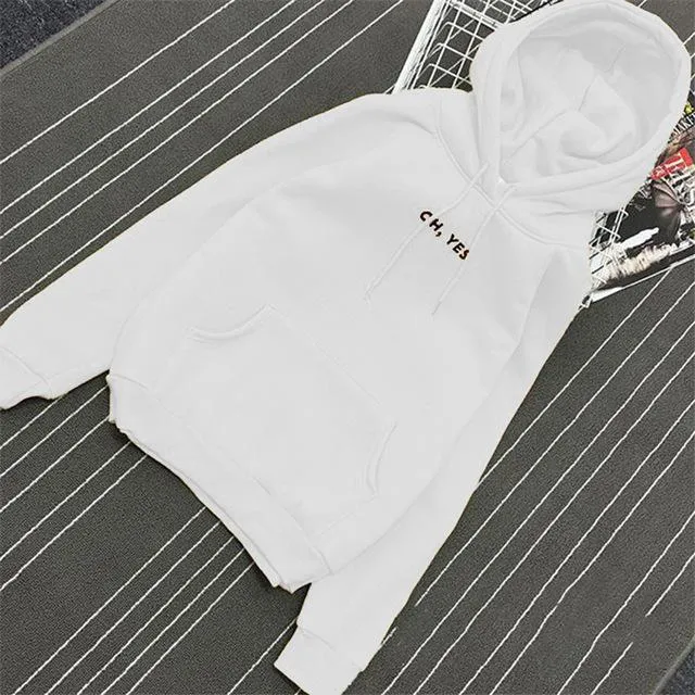 Fsdhion Autumn Winter Fleece Oh Yes Letter Harajuku Print Pullover Thick Loose Women Hoodies Sweatshirts Female Casual Coat (US 12-18W)