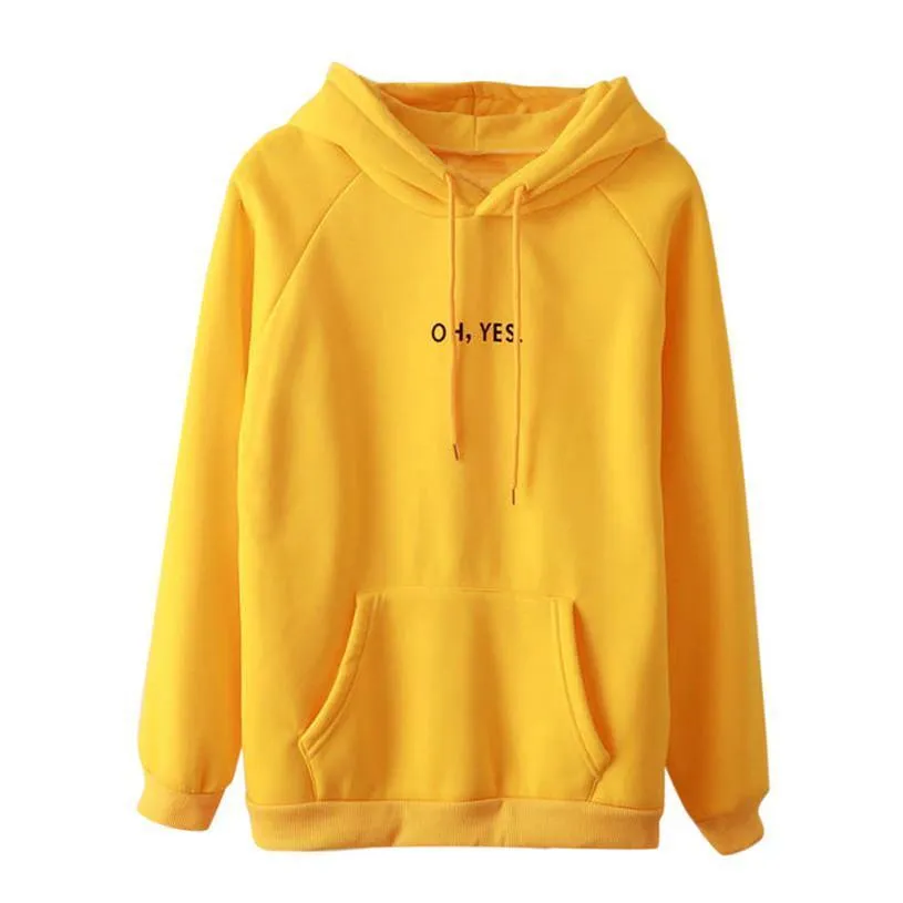 Fsdhion Autumn Winter Fleece Oh Yes Letter Harajuku Print Pullover Thick Loose Women Hoodies Sweatshirts Female Casual Coat (US 12-18W)