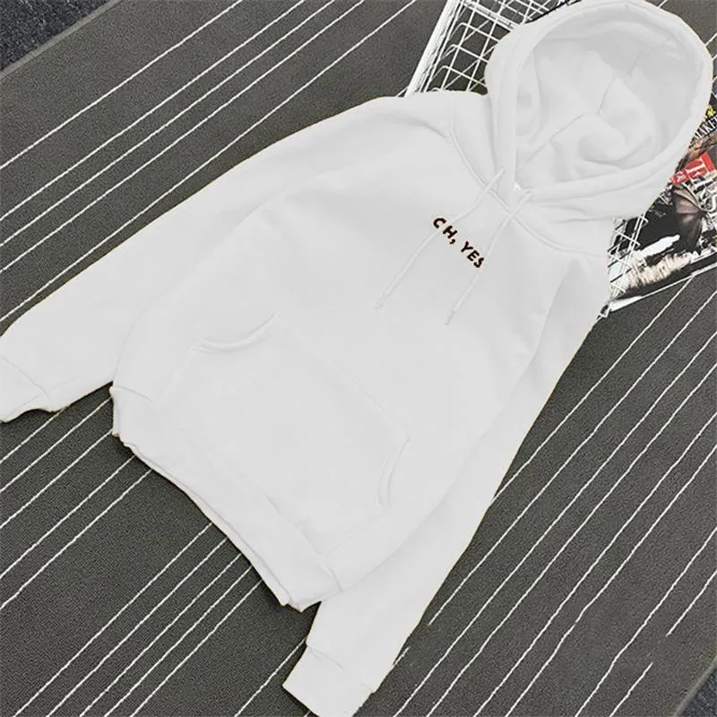 Fsdhion Autumn Winter Fleece Oh Yes Letter Harajuku Print Pullover Thick Loose Women Hoodies Sweatshirts Female Casual Coat (US 12-18W)