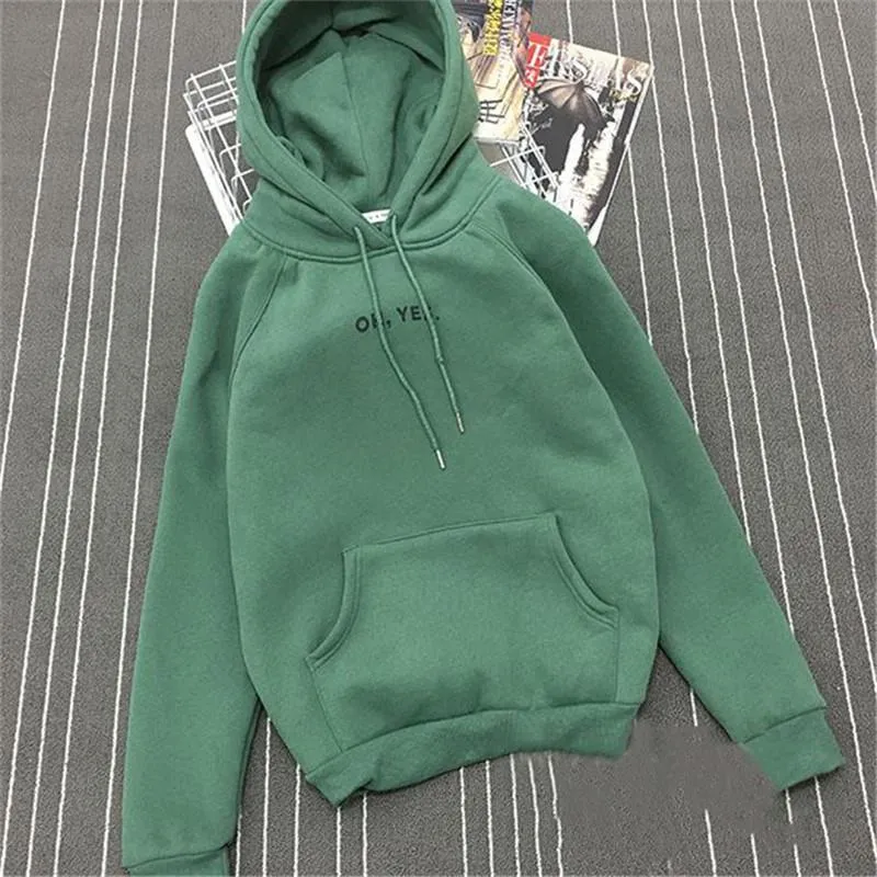 Fsdhion Autumn Winter Fleece Oh Yes Letter Harajuku Print Pullover Thick Loose Women Hoodies Sweatshirts Female Casual Coat (US 12-18W)