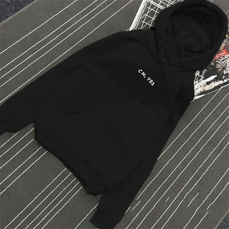 Fsdhion Autumn Winter Fleece Oh Yes Letter Harajuku Print Pullover Thick Loose Women Hoodies Sweatshirts Female Casual Coat (US 12-18W)