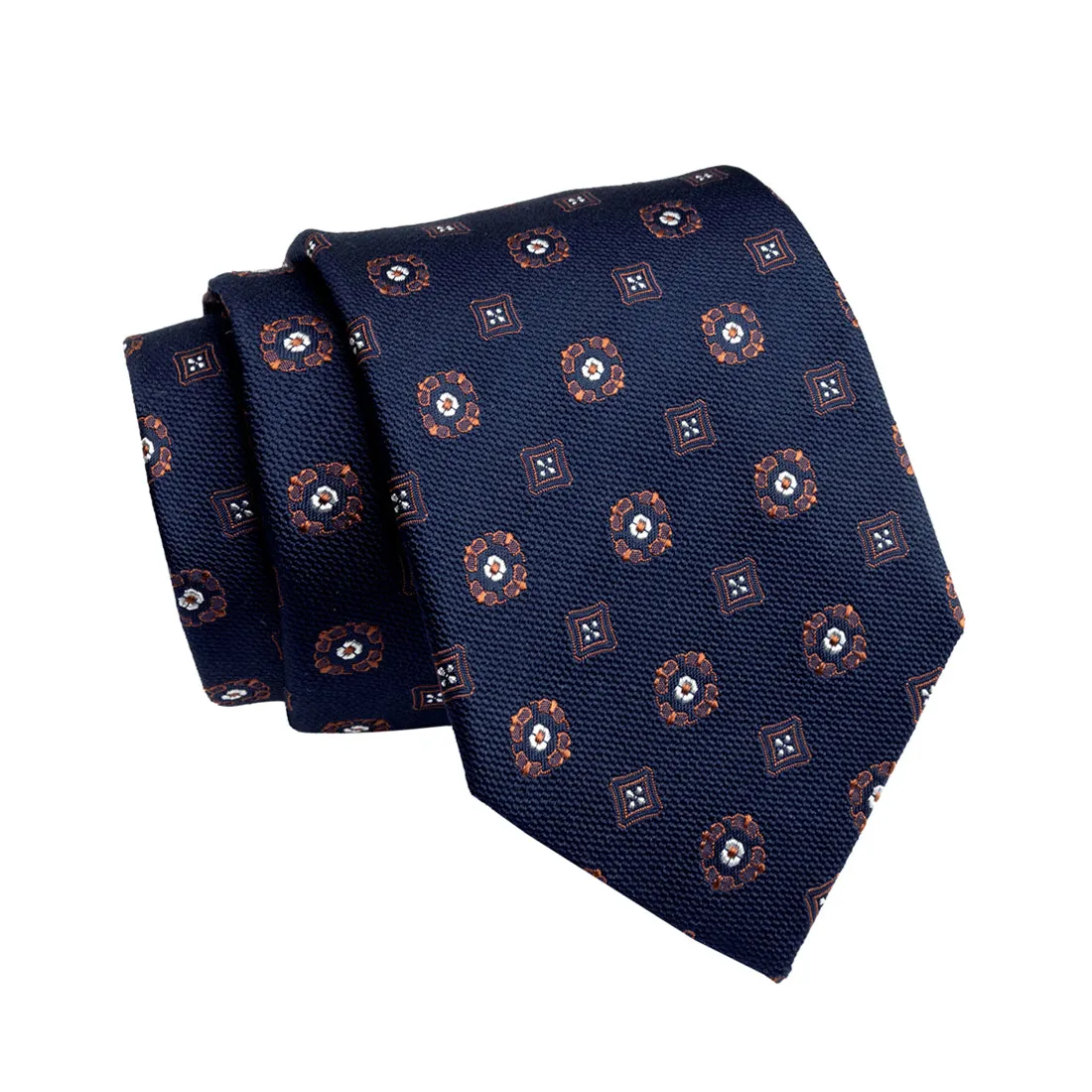 Hunter Foulard Silk Tie, Navy / Orange / White