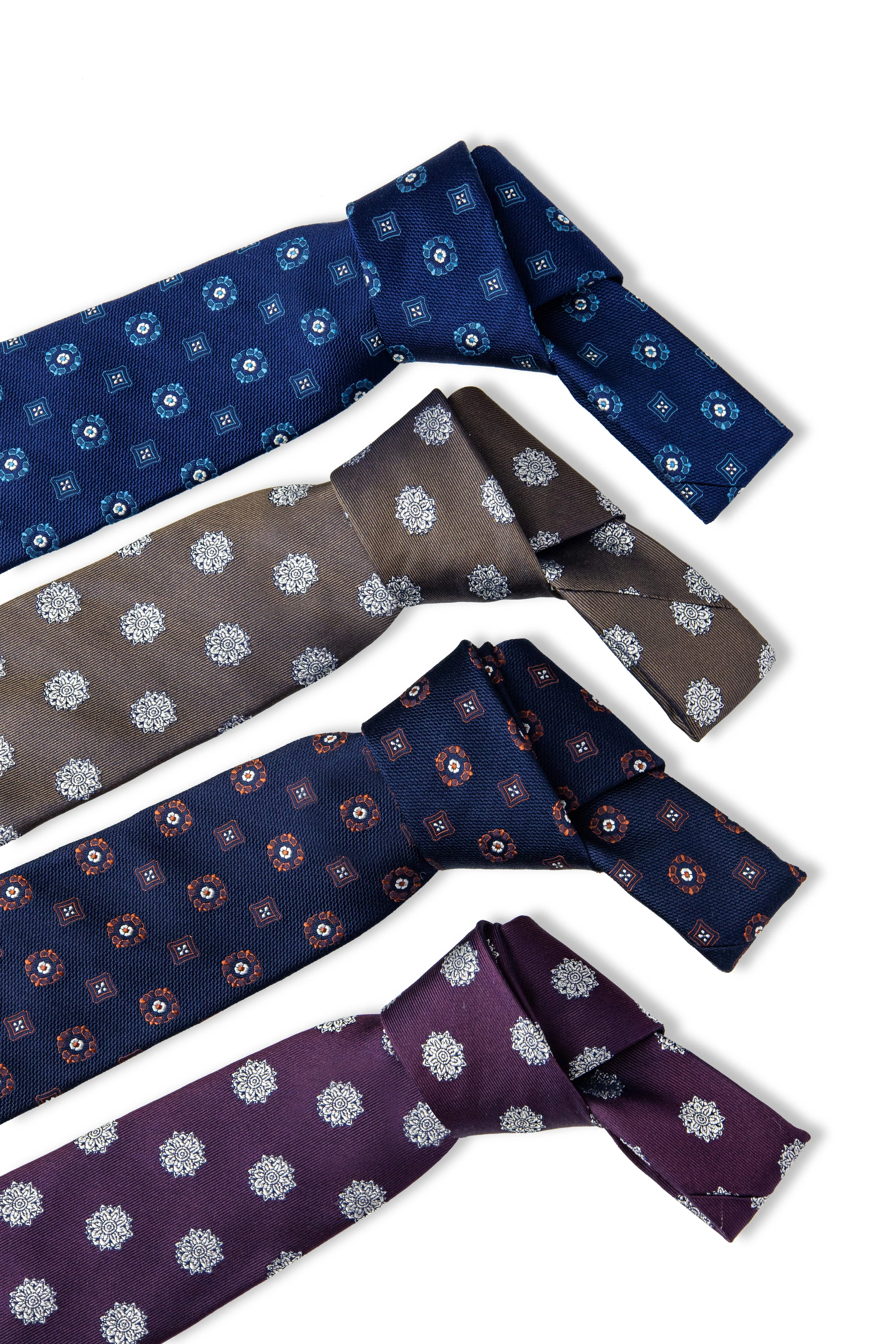 Hunter Foulard Silk Tie, Navy / Turquoise / White