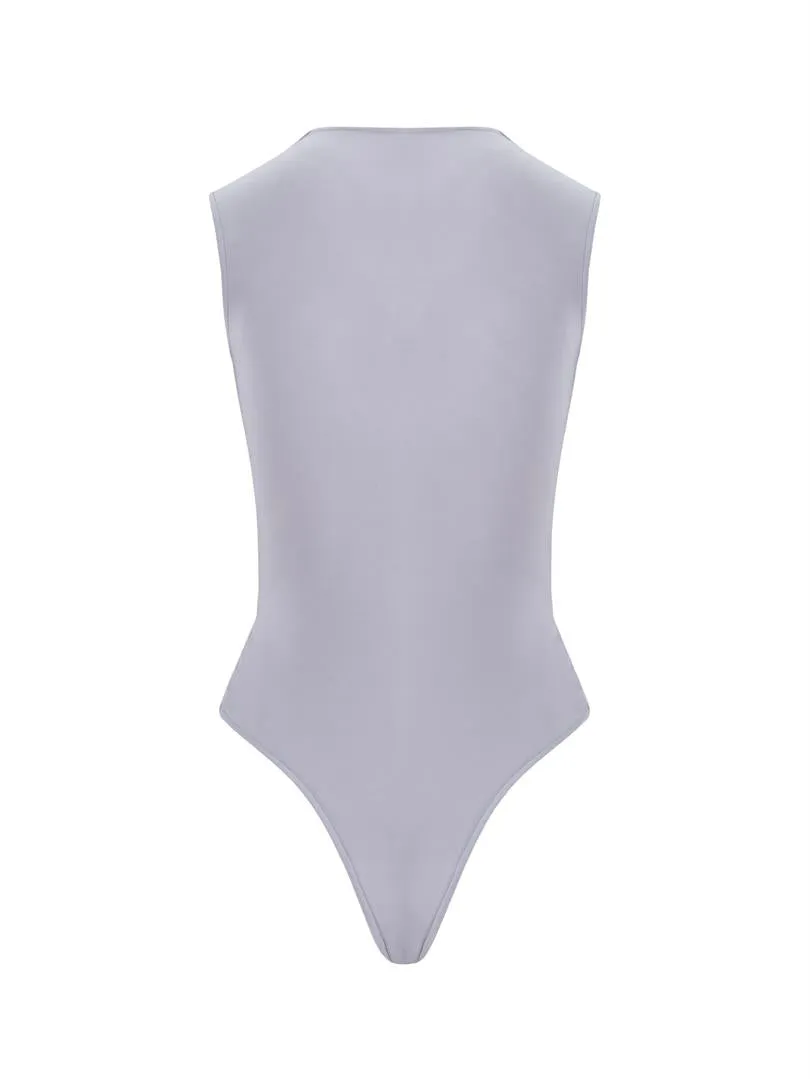 Iconic Sleeveless Bodysuit with Twist Detail on the Front - Grey