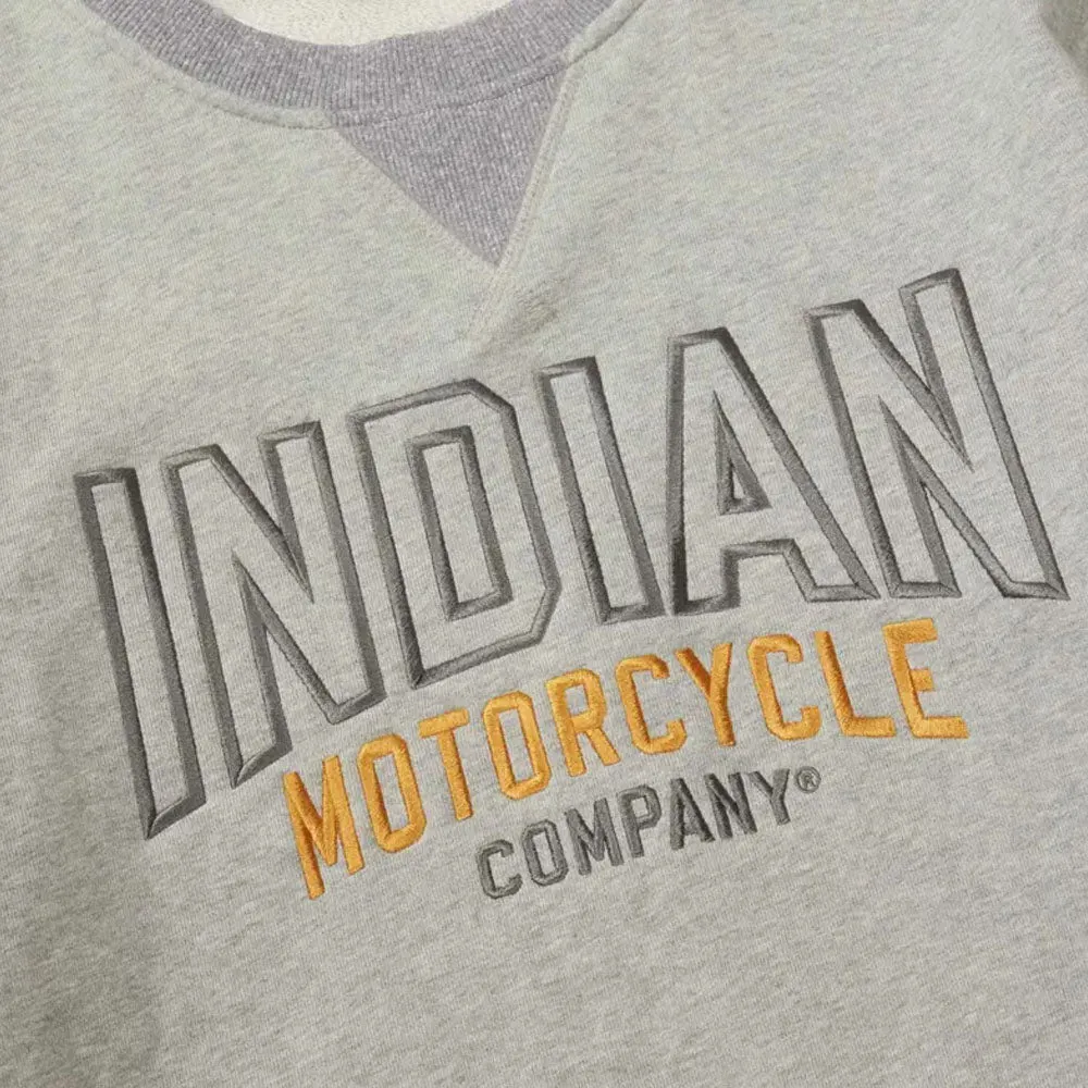 Indian Motorcycle  Mens Embroidered Ringer Sweatshirt Warm Casual Grey Silver