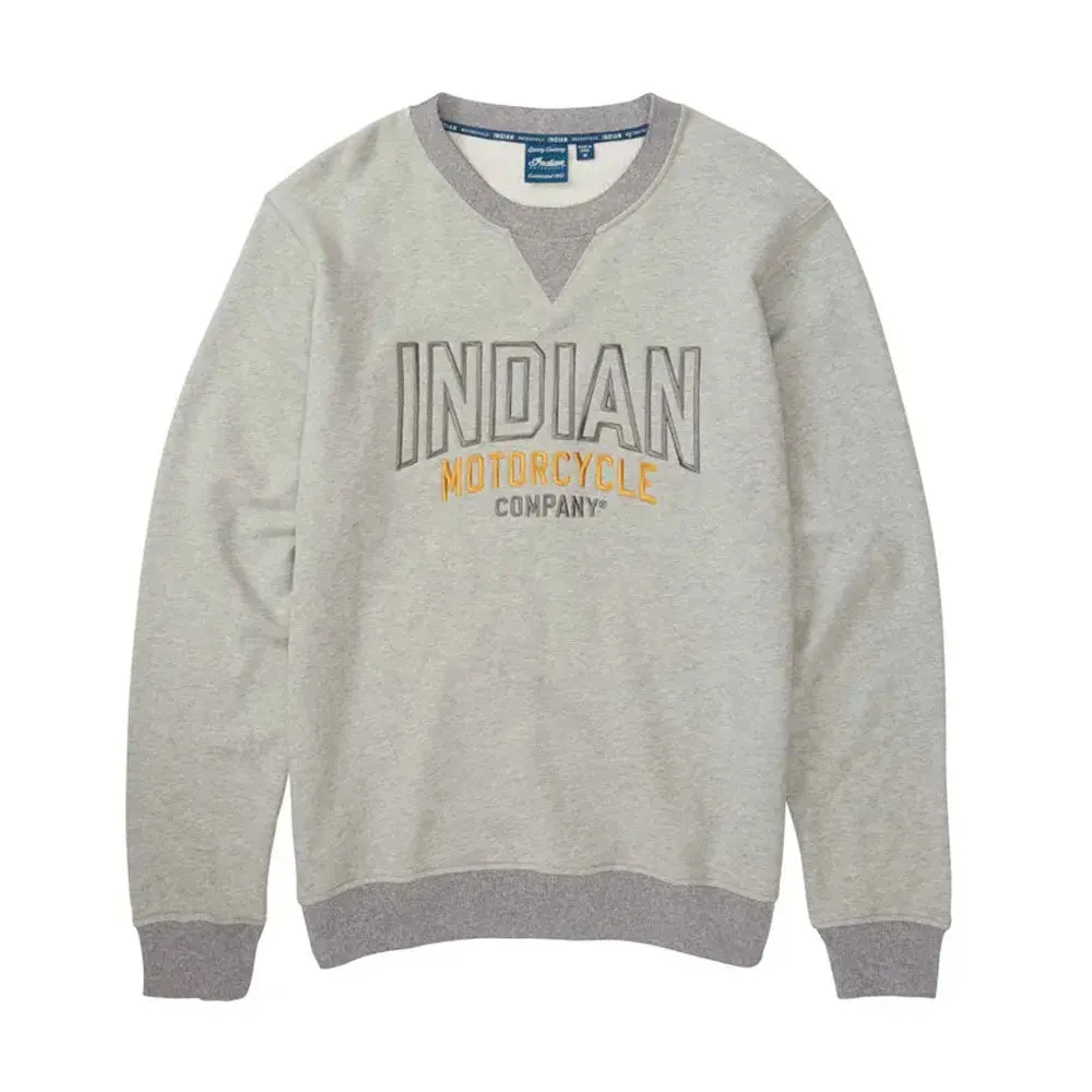 Indian Motorcycle  Mens Embroidered Ringer Sweatshirt Warm Casual Grey Silver
