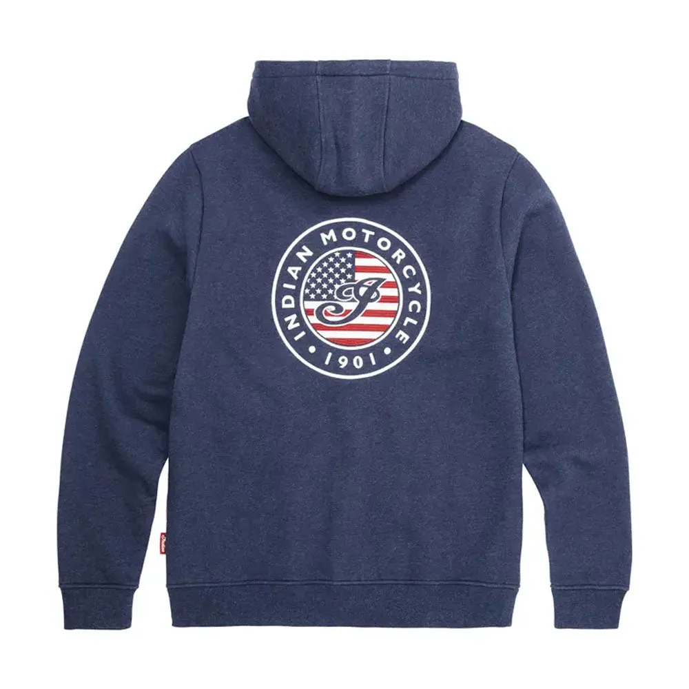 Indian Motorcycle  Mens USA Flag Hoodie Warm Soft Comfortable Casual Navy