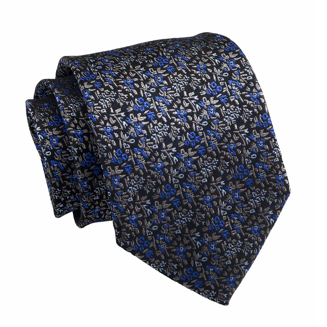 Ithaca Floral Silk Tie, Black / Blue / Light Brown