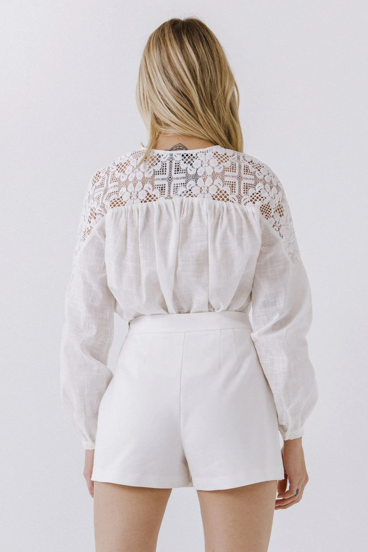 Lace Yoke With Long Sleeve Blouse