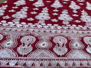Magenta & White Traditional Lakhnawi Embroidered Georgette Fabric (Wholesale)