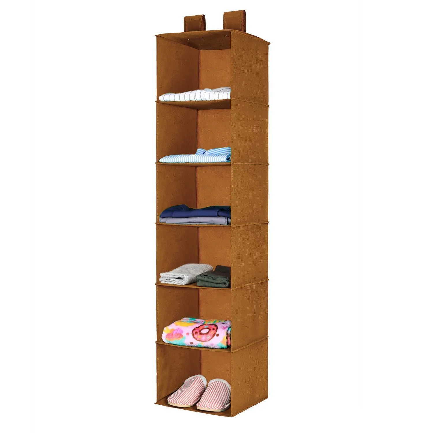 Magicfly Hanging Closet Organizer, 6-Shelf Hanging Clothes Storage Box Collapsible Accessory Shelves Eco- Friendly Closet Cubby, Sweater & Handbag Organizer, Easy Mount, Black