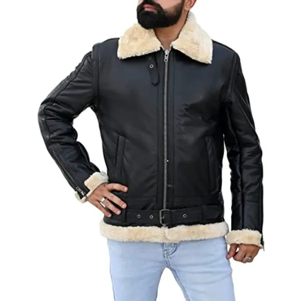 Men's B3 Bomber Shearling Black Leather Jacket 