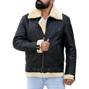 Men's B3 Bomber Shearling Black Leather Jacket 